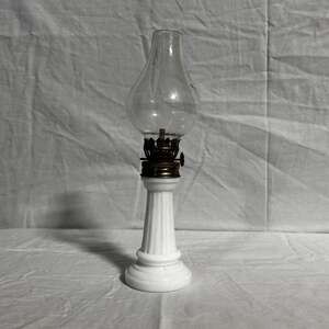Vintage Milk Glass Oil Lamp with Fluted Column Base